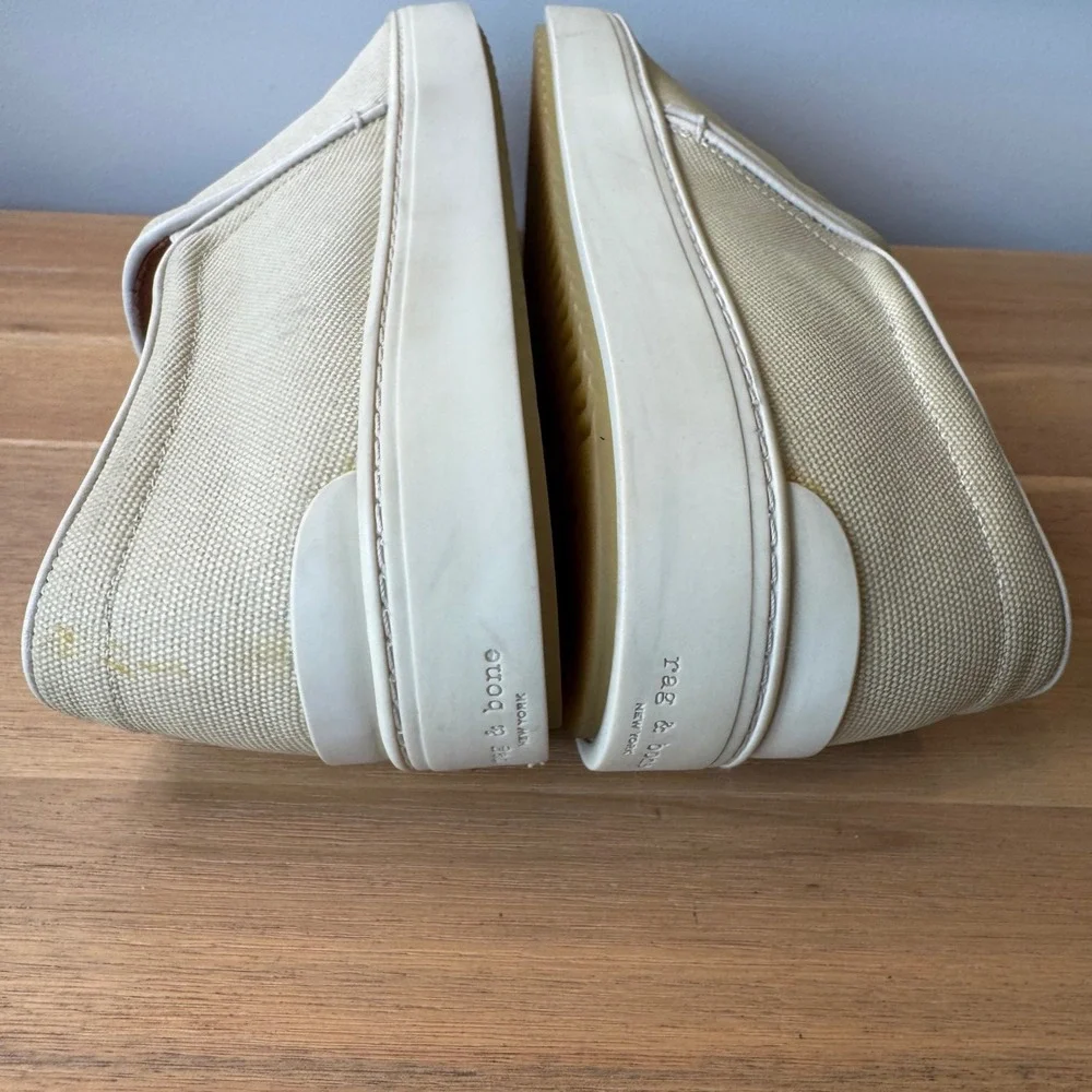 Rag & Bone Men 12 EU 45 Cream Off White Canvas Slip On Sneaker Loafers Casual